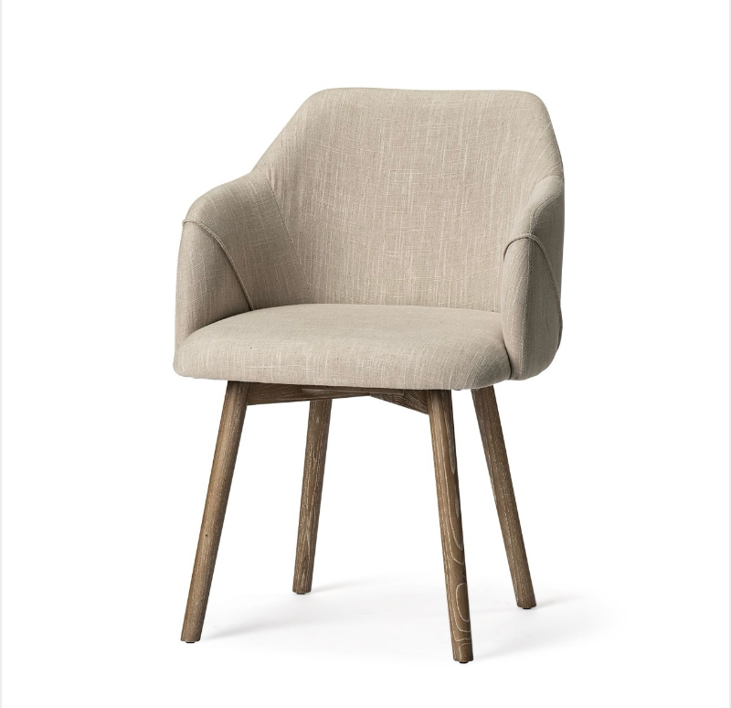 lot 5109007 image: Mercana Ronald II Cream Fabric Wrap Brown Wooden Base Dining Chair 68319 - Retail $599