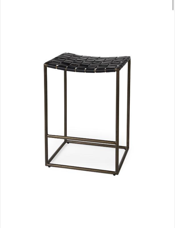 lot 5109020 image: Mercana Clarissa 18.0L x 16.0W x 26.25H Black Woven Leather Seat w Gold Frame Counter Stool 69392 - Retail $339.99