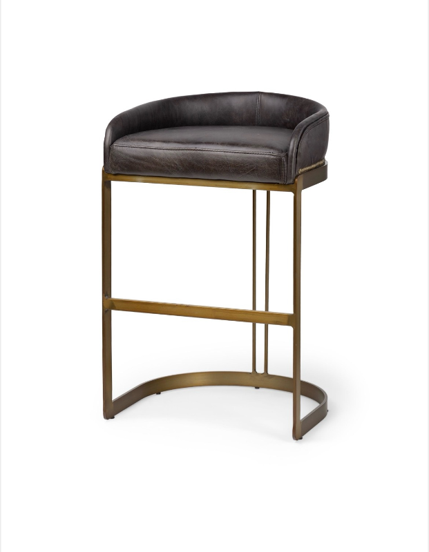 lot 5109021 image: Mercana Hollyfield 20.5L x 19.75W x 32.75H Black Leather Seat Gold Metal Base Stool 67080 - Retail $1695.98