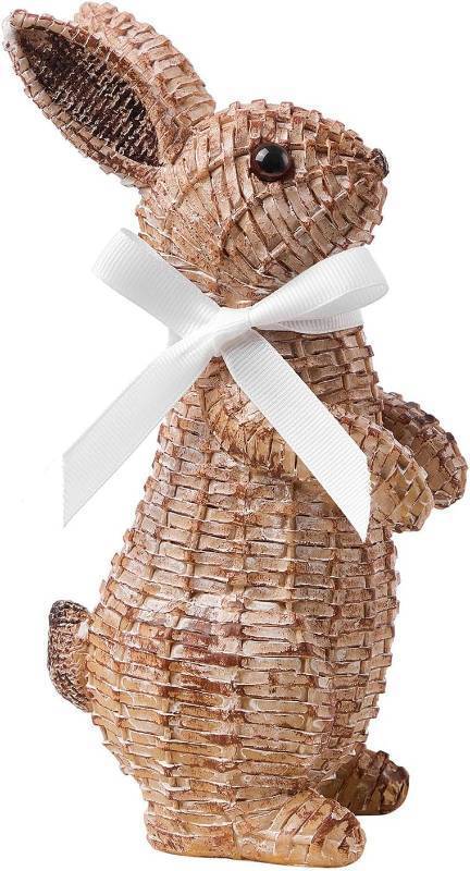 lot 7543 image: Easter Rabbit Decorative Ornament Resin Vine Weaving Effect Rabbit Sculpture Easter Party Decoration Easter Gift (8.1in Brown Station)