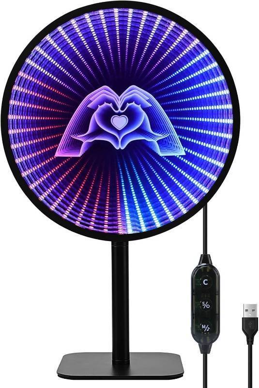 lot 8738 image: Infinity Mirror Night Light,3D Heart RGB 16 Million Colors Desk Lamp for Bedroom Game Room Decoration, Gaming Gifts for Kids Boys Gamers Men Teen Boyfriend BF Birthday Anniversary