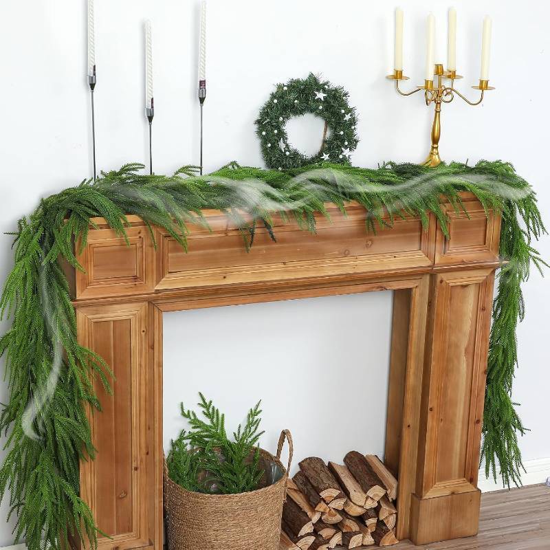 lot 8851 image: 9Ft Scented Christmas Norfolk Pine Garland Real Touch Winter Fir Scent Artificial Pine Greenery Garlands Deluxe Norfolk Cedar Garland for Holiday Indoor Table Fireplace Wall Mantle Stair Home Decor