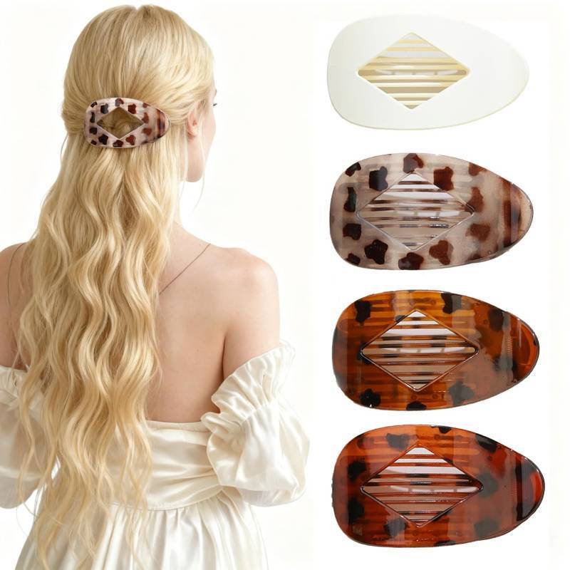 lot 5090 image: 4 PCS Large Flat Leopard Print Duck Billed Lay Down Hair Claw Clips - Matte Strong Hold Barrettes for Women Thin Hair