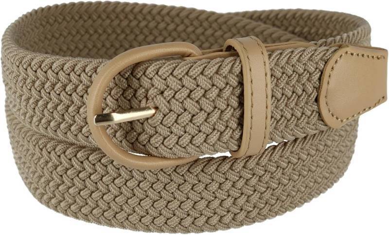 lot 9764 image: CTM Mens Elastic Braided Belt with Covered Buckle, Small, Khaki