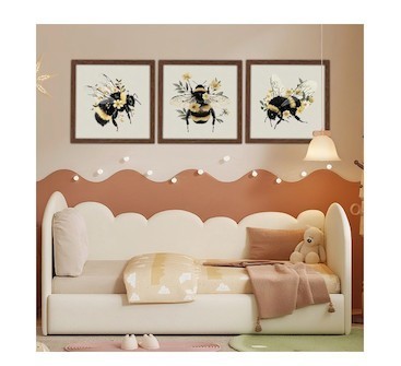lot 9823 image: JJY Minimalist Natural Flower Bee Wall Art Prints Set of 3 for Home Living Room Bathroom Office Wall Decor 12x12