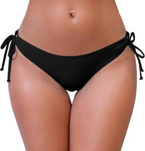 lot 43542 image: Halcurt Womens Low Rise Tie Side Swim Bikini Bottoms Moderate Coverage String Swimsuit Bottoms Black Small