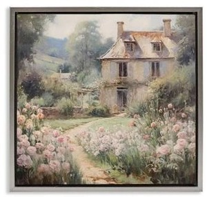 lot 15493 image: Stupell Industries French Garden Cottage by RileyB Gray Floater Frame Graphic Art Print Nature 25 in. x 25 in