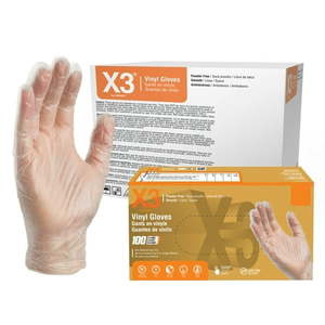 lot 15513 image: X3 Clear Disposable Vinyl Gloves  Size Large  1000 Count  Light-Duty