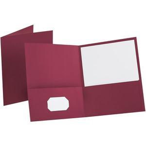 lot 15522 image: Oxford Twin-Pocket Folder  Embossed Leather Grain Paper  0.5  Capacity  11 x 8.5  Burgundy