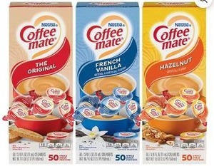 lot 15525 image: Coffee Mate Creamer Singles Variety Pack, Original, French Vanilla, Hazelnut, 300 Total Count, 2 Boxes, BB 32026