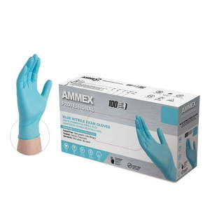 lot 15561 image: 9 Boxs Of AMMEX Blue Nitrile Disposable Exam Gloves  3 Mil  Large  100Box