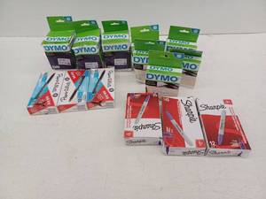 lot 15562 image: Office Supply Lot - DYMO Labels, Sharpie Markers, Paper Mate Pens