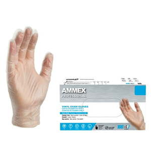 lot 15593 image: AMMEX Clear Vinyl Exam Gloves  Size Large  100 Count  Light-Duty