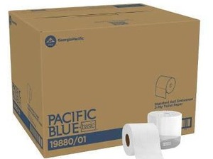 lot 15631 image: Pacific Blue Basic 2 Ply Standard Roll Embossed Toilet Paper, 80 Rolls, 1988001