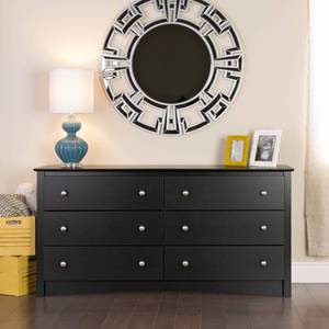 lot 15643 image: 6 Drawer Fremont Dresser Black - Prepac Modern Storage, Sleek Design, Metal Glides