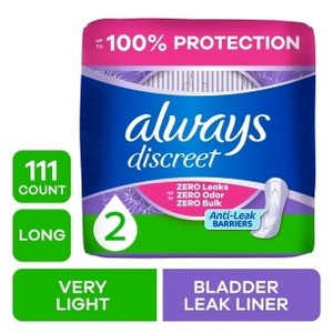 lot 3000 image: Always Discreet Incontinence Panty Liners for Bladder Leaks, Size 2, Very Light Absorbency, Long Length, 111 Count