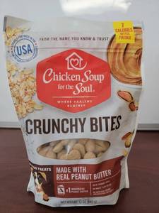 lot 3013 image: Chicken Soup Crunchy Bites Peanut Butter Biscuit Dog Treats 12oz BB FEB 2024