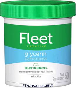 lot 3020 image: Fleet Glycerin Suppositories for Constipation Relief, Fast and Effective Stimulant-Free Laxative with Aloe Vera, 100 Count Jar BB 7 2025