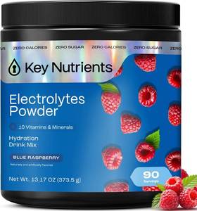 lot 3021 image: KEY NUTRIENTS Multivitamin Electrolytes Powder No Sugar - Sweet Blue Raspberry Electrolyte Powder - Endurance & Energy Supplement - Hydration Powder - No Calories - 90 Servings - Made in USA BB 9 2027