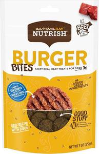 lot 3084 image: Rachael Ray Nutrish Burger Bites Dog Treats, Beef Burger With Bison Recipe, Grain Free, 3 Oz. (Pack Of 8) BB MAY 26