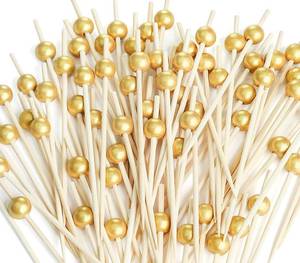 lot 3091 image: 200PCS Cocktail Picks, Fancy Toothpicks for Appetizers, Decorative Bamboo Skewers for Appetizers Drinks Fruit, 4.7 Inch Long Wooden Gold Pearl Food Sticks Charcuterie Boards Accessories Party Supplies