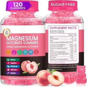lot 3096 image: Magnesium Glycinate Gummies Sugar Free, High Absorption Magnesium Complex, Calcium, B6, D3, Chews Gummies, Relaxation, Stress Relief, Night Rest. Packages sealed.  No printed expiration or best-by date.