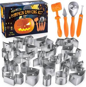 lot 3150 image: Pumpkin Carving Kit 22PCS Pumpkin Carving Tools Safe Easy for Adults, DIY Stainless Steel Halloween Cookie Cutters Metal Stencils Set for Halloween Decoration