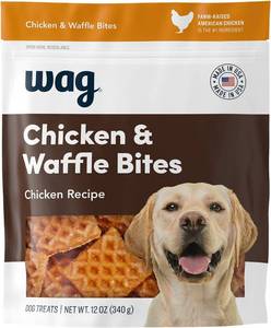 lot 3166 image: Amazon Brand - Wag Dog Treats, Chicken and Waffle Bites, 12 oz Resealable Pack of 1. BB SEPT 27