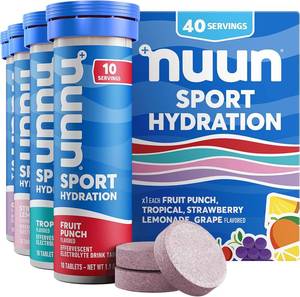 lot 3167 image: Nuun Sport Electrolyte Tablets with Magnesium, Calcium, Potassium, Chloride & Sodium, Gluten Free & Vegan, Mixed Flavors, 4 Pack (40 Servings Total). BB DEC 25