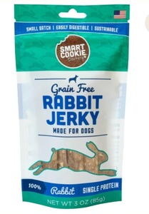lot 3172 image: Smart Cookie Single Ingredient Rabbit Jerky Dog Treats - Training Treat Strips for Dogs and Puppies with Allergies, Sensitive Stomachs - Dehydrated, 100% Meat, Grain Free, Made in USA - 3oz, Pack of 1 BB DEC 25