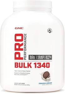 lot 3215 image: GNC Pro Performance Bulk 1340 Mass Gainer Protein Powder, 50g of Protein, Gluten Free, Whey, Creatine, BCAA, 3rd Party Tested, Muscle Recovery & Growth, Micronutrients, Cookies and Cream, 9 Servings. BB DEC 24