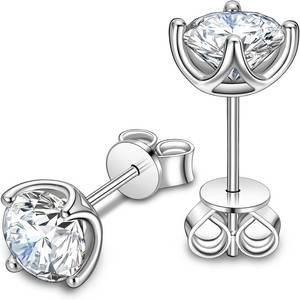 lot 3242 image: Moissanite Stud Earrings for Women, 1-2CT 18K White Gold Plated 925 Sterling Silver Love Joy Holy Grail Style Lab Diamond Earrings for Men