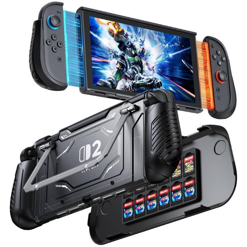 lot 2103 image: FYOUNG Dockable Protective Case for Nintendo Switch 2 with Hard PC Front Cover, Adjustable Kickstand, 12 Game Card Slots, TPU Grip for Joycon, Shock-Proof&Anti-Scratch Shell for Switch 2 Accessories - Retail $20