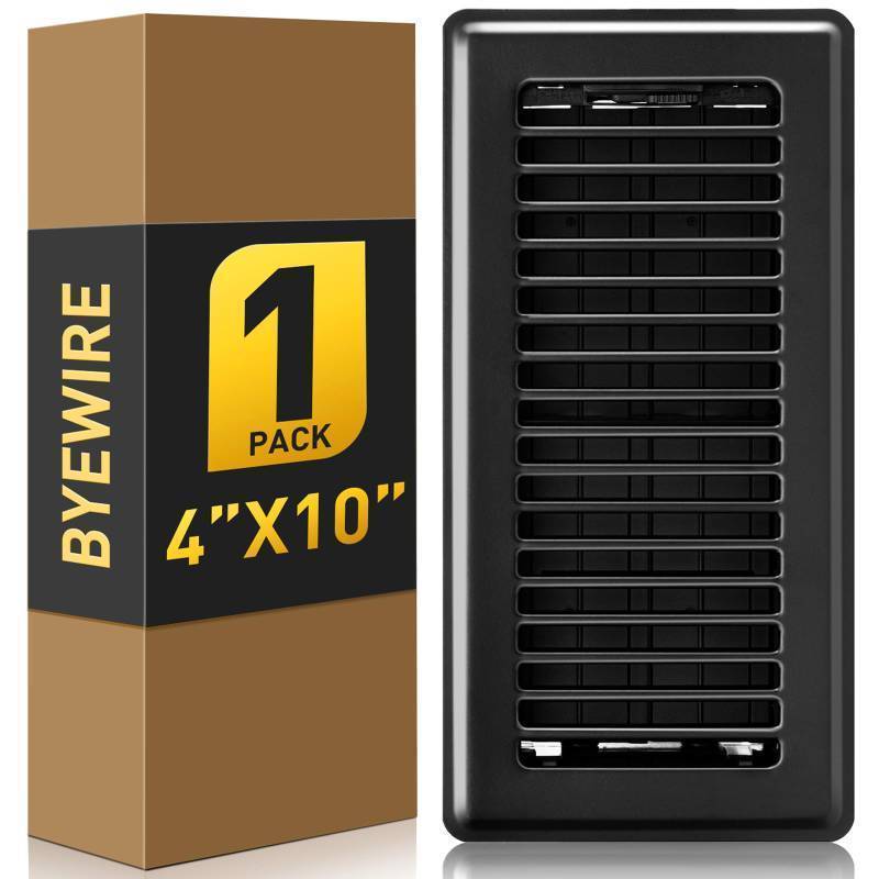 lot 2152 image: 4x10 Floor Register, Black Vent Cover 1 Pack, Heavy Duty Steel Walkable Floor Vents, Floor Register Vents with Easy Adjust Air Supply Lever, Rust Proof Finish Registers Grilles & Vents for Home Floor - Retail $10