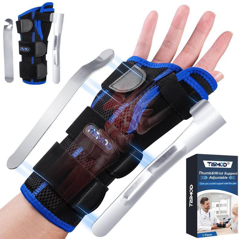 lot 3047 image: TISMOD Wrist Brace with Thumb Support,Thumb Spica Splint Left Hand for De Quervains Tenosynovitis Splint,Wrist and Thumb Brace for WomenMen, One Size-Blue-Left - Retail $13