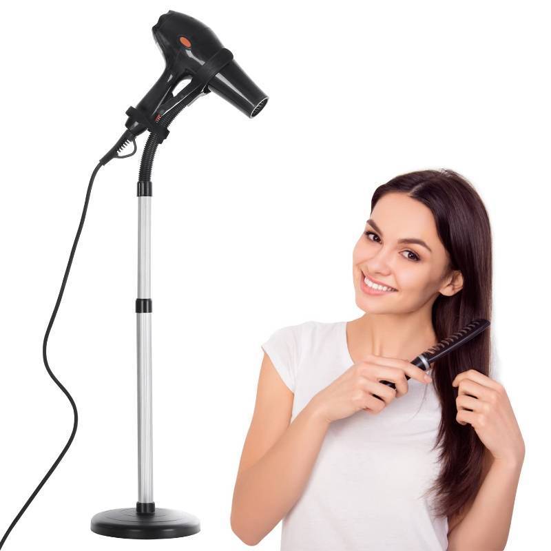 lot 3075 image: Erytlly Hair Dryer Stand Hands Free 360-Degree Rotating Adjustable Height Metal Hair Dryer Stand Blow Dryer Holder About for 0.5kg Hair Dryer in Bathroom, Vanity, Makeup Room - Retail $23