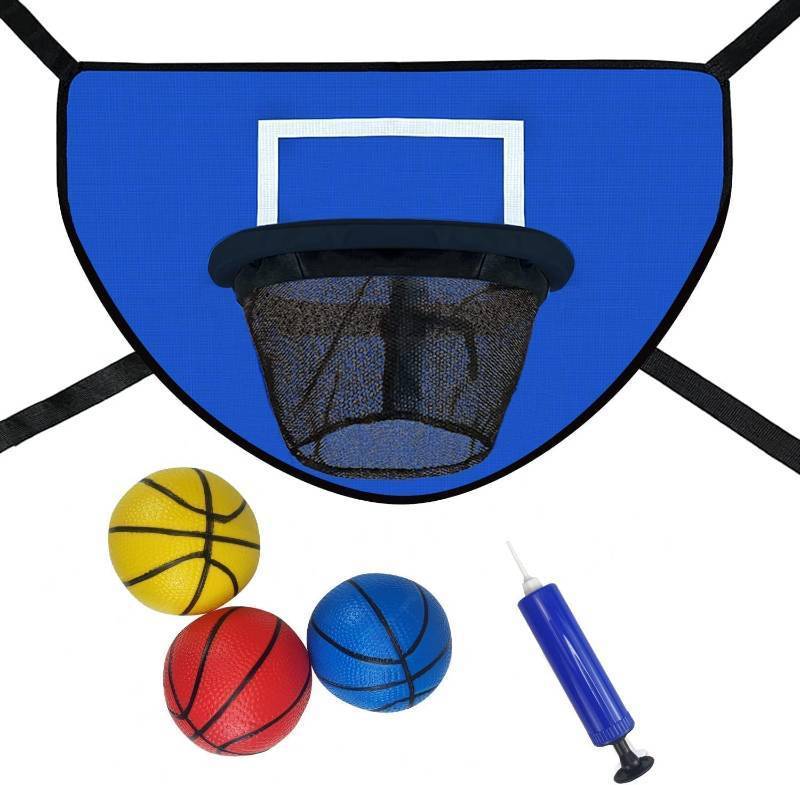 lot 3094 image: LEADWIN Trampoline Basketball Hoop with Pump and Mini Ball, Waterproof, Soft Materials, Easy to Assemble, Sturdy for Dunk Fit, All Ages, Blue - Retail $27