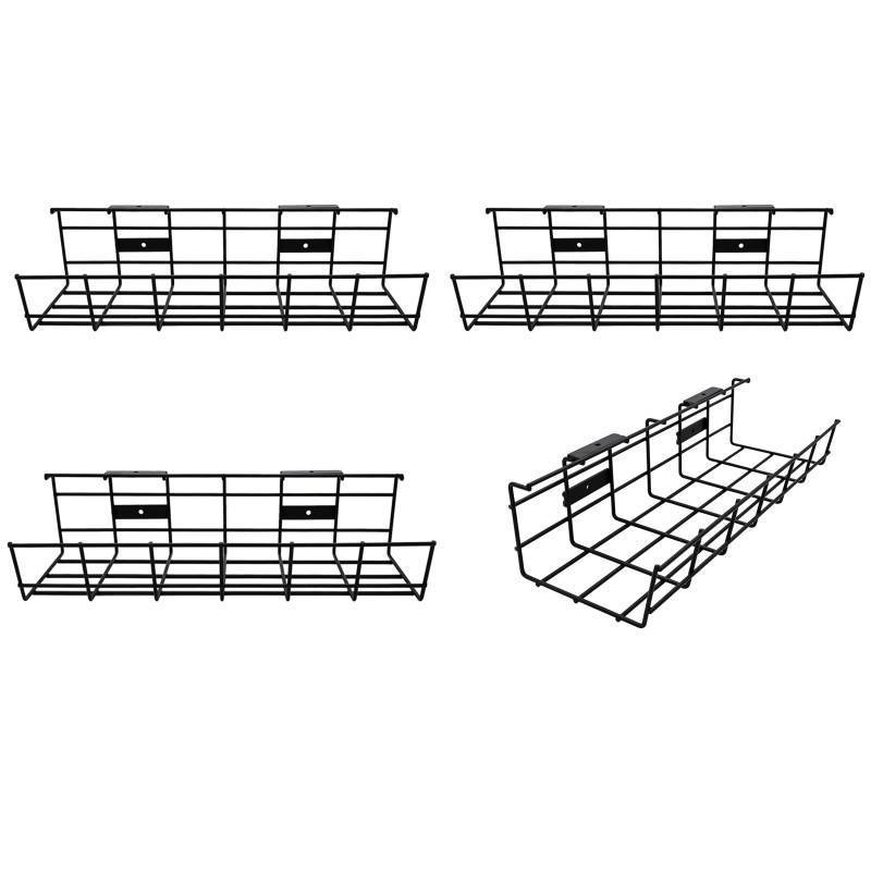 lot 3226 image: Under Desk Cable Management- 4 Pack Cord Organizer. Metal Wire Cable Management Tray for Office, Studio and Home. Super Sturdy Under Table Cable Managements - Black Cable Organizer - Retail $42