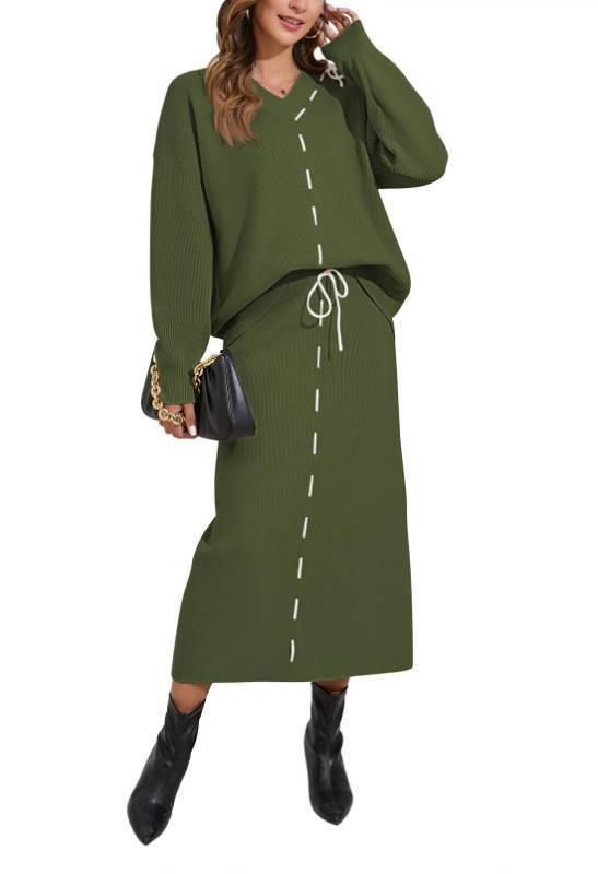 lot 3266 image: Womens Fall Sweater Set Matching Two Piece Casual Outfits Lounge Sets Long Sleeve Knit Top Bodycon Midi Skirt Small - Retail $46