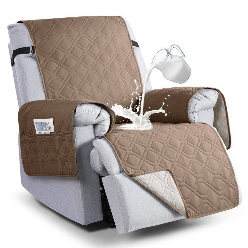 lot 3340 image: VANSOFY 100% Waterproof Recliner Chair Covers, Recliner Cover Non-Slip Dog Chair Cover Furniture Protector Washable Slipcover with Pocket, Elastic Straps for Pets, Dogs(Light Brown, 30) - Retail $38