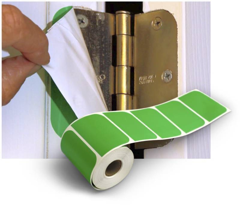 lot 3341 image: Door Hinge Masking Shields for Painting-Preformed Vinyl Adhesive Pieces for 3.5 Residential Door Hinges-Face Plate Pieces Only-50 Door Pack - Retail $43