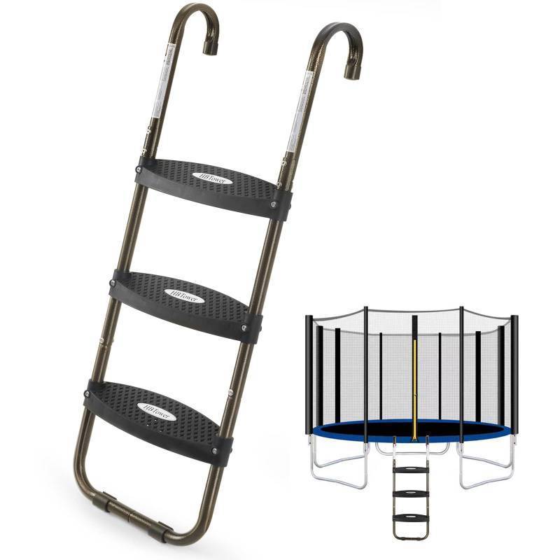 lot 3403 image: HBTower Trampoline Ladder, 3-Step Trampoline Steps with Horizontal Wide Steps, Skid-Proof Steps Universal Hook, UV Treated Steel, 220Lbs Capacity Trampoline Stairs Accessories for KidsChildren - Retail $37