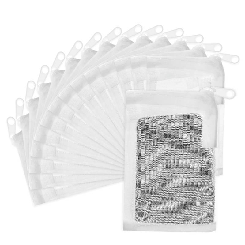 lot 3410 image: Gtziqa 15 Pcs Aquarium Filter Media Bags, Fine Mesh Filter Bags with Plastic Zipper, Reusable Polyester Net Bag for Activated Carbon, Bio Balls, Ceramic Rings, Fresh Saltwater Tanks (2.4 x 4) - Retail $6
