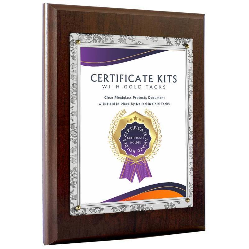 lot 3420 image: 10.5 x 13 Certificate Plaque - Offered in Cherry Wood with an 8.5 x 11 Clear Plexi and Gold Tacks - Easily Display Your Diploma, Sports Certificate or Award - Retail $31