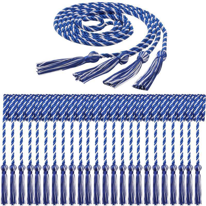 lot 3434 image: 48 Pack Graduation Honor Cords with Tassels - 68 Inch Braided Cords Bulk for High School College University - Bachelor, Master, Doctoral Ceremony (Blue and White) - Retail $46