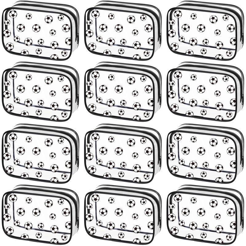 lot 3443 image: Kacctyen 12 Pcs Soccer Clear Makeup Bag with Zipper Bulk Sport Goodie Clear PVC Pouch Organizer Waterproof Travel Case for Woman Team Gifts Birthday Decorations Supplies - Retail $21