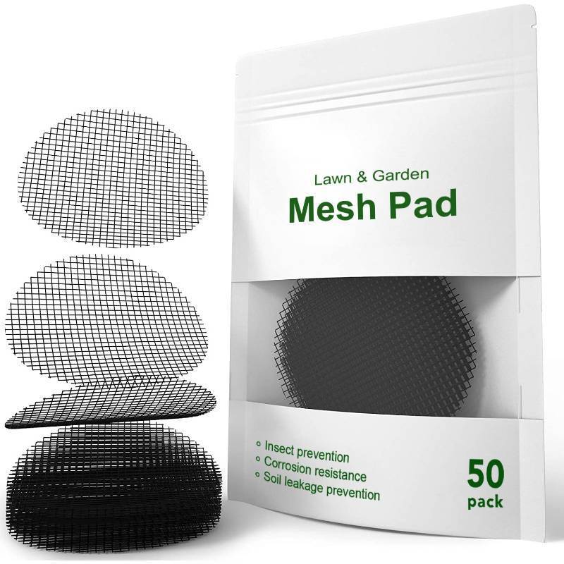lot 3470 image: LE TAUCI Plant Pot Hole Mesh Pads, 2-Inch Round Flower Pot Drainage Covers, Prevent Soil Loss, Durable Reusable, Bonsai Bottom Grid Mat, Gardening Essentials, 50-Pack - Retail $6