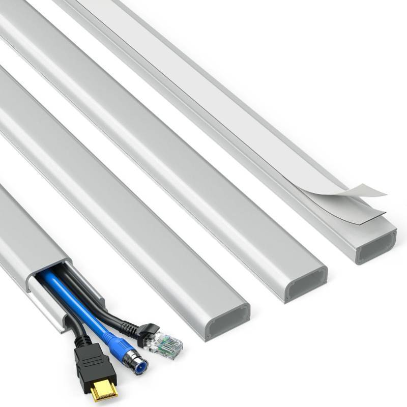 lot 3479 image: Delamu Grey Cord Hider, 56.7in Grey Cord Covers for Wires on Wall, Cable Hider Wire Covers for 2-3 Cords, Wire Hiders for TV on Wall, Easier Setup Cable Cover to Hide TV Wires, 4X L14.2 W0.94 H0.47in - Retail $12