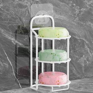 lot 4600 image: White 3-Tier Shower Soap Shampoo Bar Holder, Self Adhesive & Freestanding Draining Soap Dish Caddy for Bathroom Wall Accesories Decor - Retail $10
