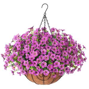 HyeFlora Artificial Fake Hanging Plants Flowers Basket for Outdoor Outside Porch Spring Decoration, Faux Silk Purple Daisy Realistic UV Resistant in Planter for Home Patio Balcony Garden Yard - Retail: $30